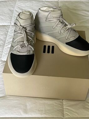 adidas x Fear of God White Sneakers with Black Logo Patch